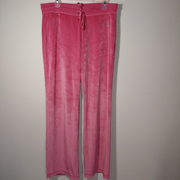 BCBGMaxAzria Y2K Velour Sweatpants Track Size XL Hot Pink - Picture 2 of 9
